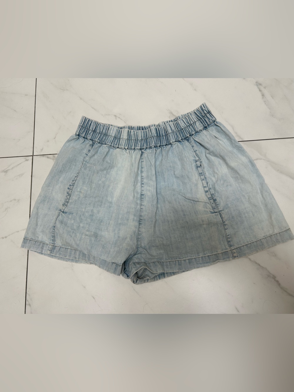 Free People Light Blue High-Waist Elastic-Waist Shorts